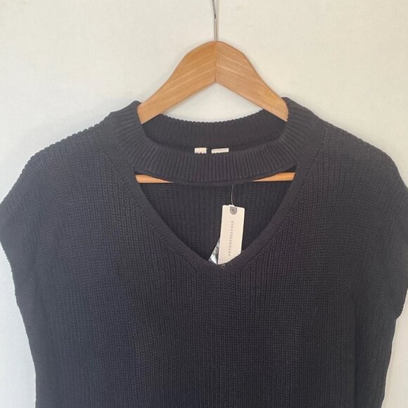 Anthropologie Sweater Tee Tunic Womens Large Black Cap Sleeve Vneck Knit Tunic - Picture 5 of 7